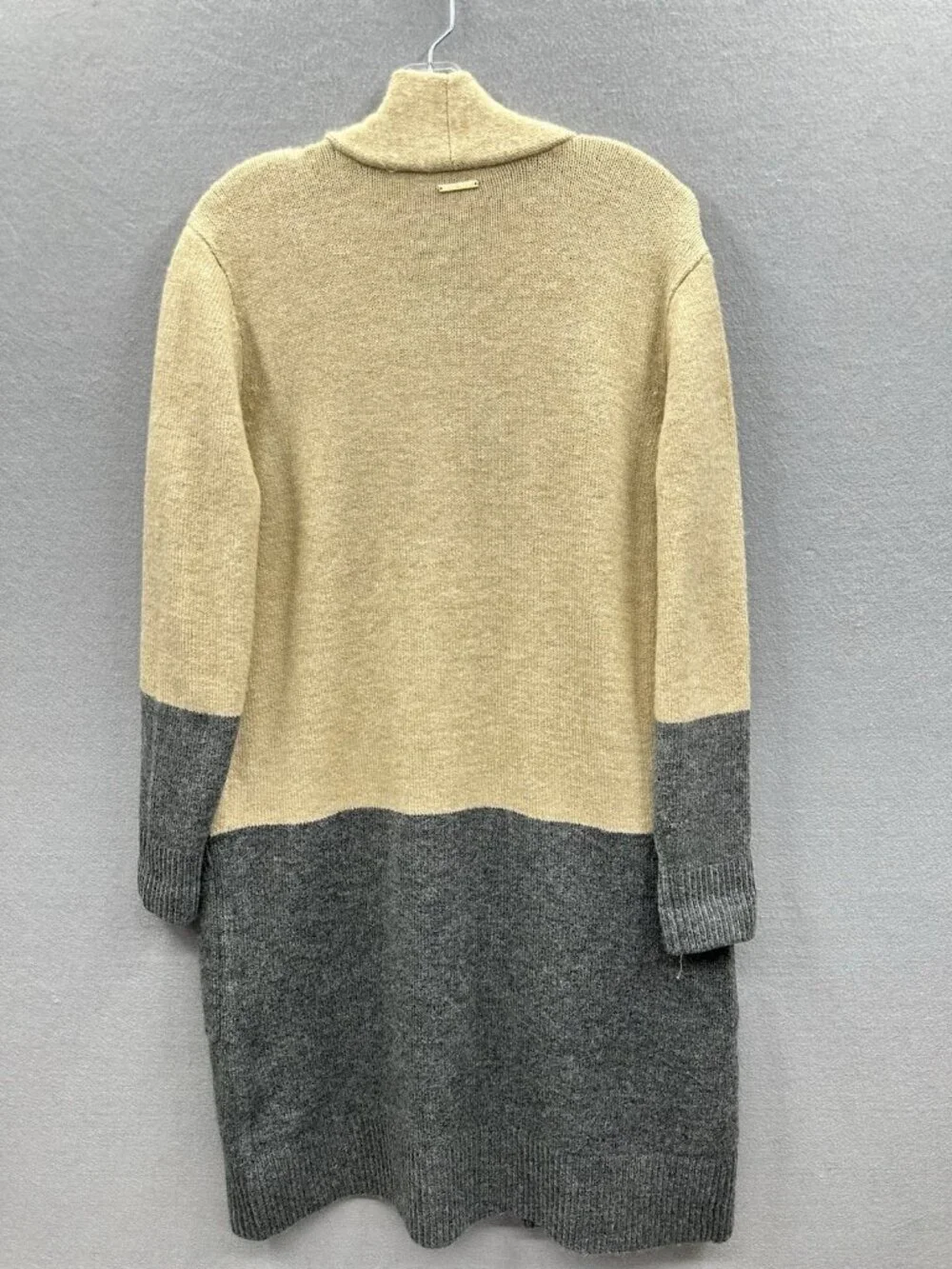 Michael Kors Cardigan Women S Long Open Front Beige Grey Pockets Colorblock EUC